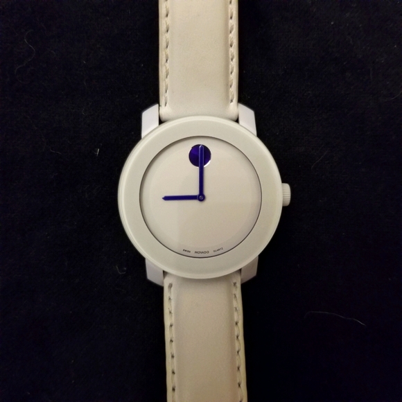 Movado Accessories - Movado Bold Medium Purple Accent White Leather Strap